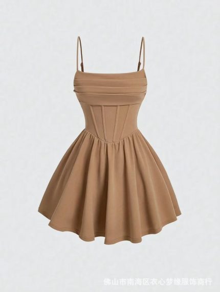 Pleated corset dress with thin shoulder straps