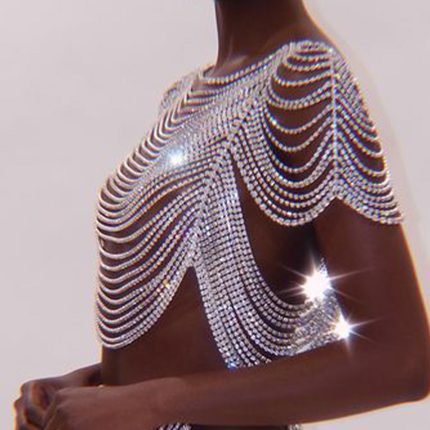 Dramatic Embellished Crystal Corset Chain Gown